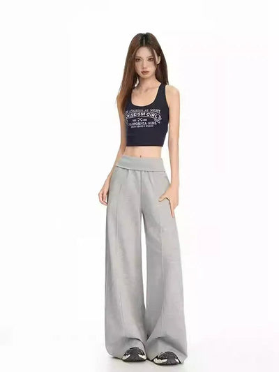 Lazy Folded Waist Wide Leg Pants-korean-fashion-Pants-Lazy's Closet-OH Garments
