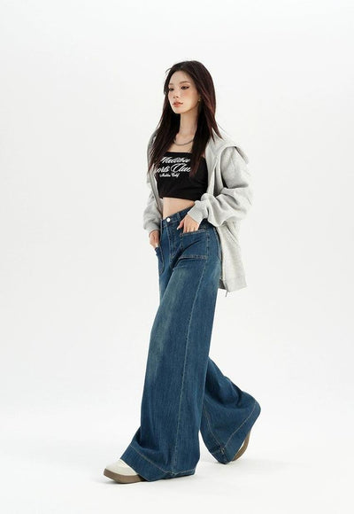 Lazy Front Pockets Loose Flared Jeans-korean-fashion-Jeans-Lazy's Closet-OH Garments