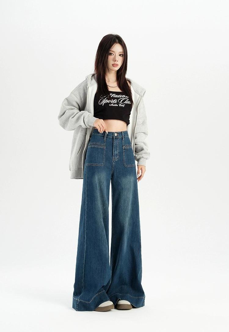 Lazy Front Pockets Loose Flared Jeans-korean-fashion-Jeans-Lazy's Closet-OH Garments