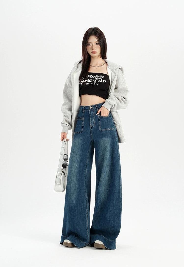 Lazy Front Pockets Loose Flared Jeans-korean-fashion-Jeans-Lazy's Closet-OH Garments