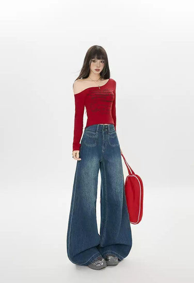 Lazy Front Pockets Wide Leg Jeans-korean-fashion-Jeans-Lazy's Closet-OH Garments