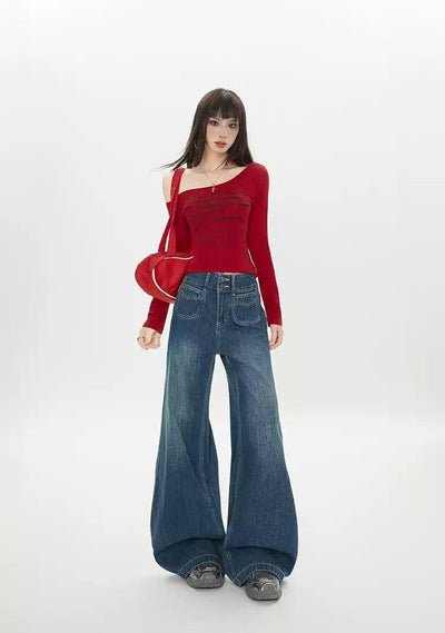 Lazy Front Pockets Wide Leg Jeans-korean-fashion-Jeans-Lazy's Closet-OH Garments