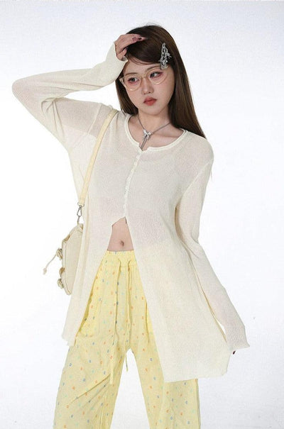 Lazy Half Buttons Thin Sweater-korean-fashion-Sweater-Lazy's Closet-OH Garments