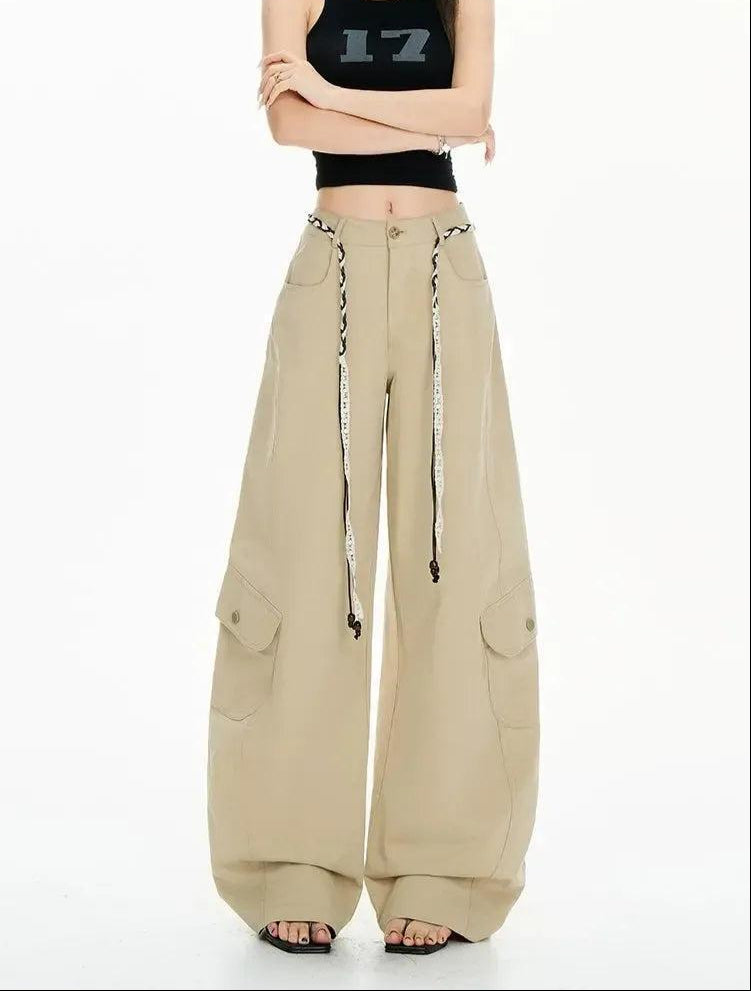 Lazy High-Rise Belted String Cargo Pants-korean-fashion-Pants-Lazy's Closet-OH Garments
