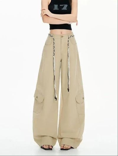 Lazy High-Rise Belted String Cargo Pants-korean-fashion-Pants-Lazy's Closet-OH Garments