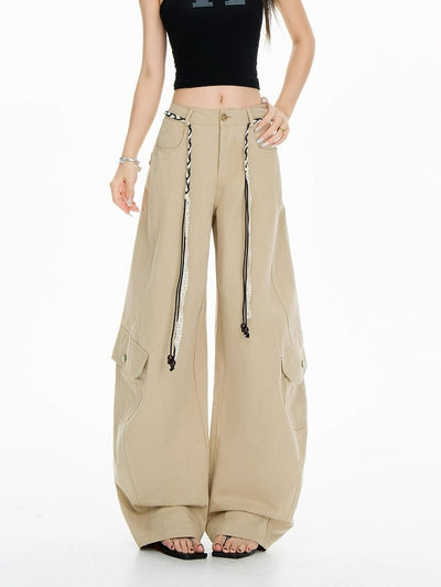 Lazy High-Rise Belted String Cargo Pants-korean-fashion-Pants-Lazy's Closet-OH Garments