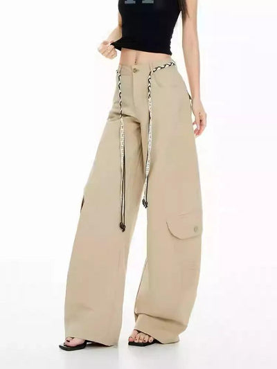 Lazy High-Rise Belted String Cargo Pants-korean-fashion-Pants-Lazy's Closet-OH Garments