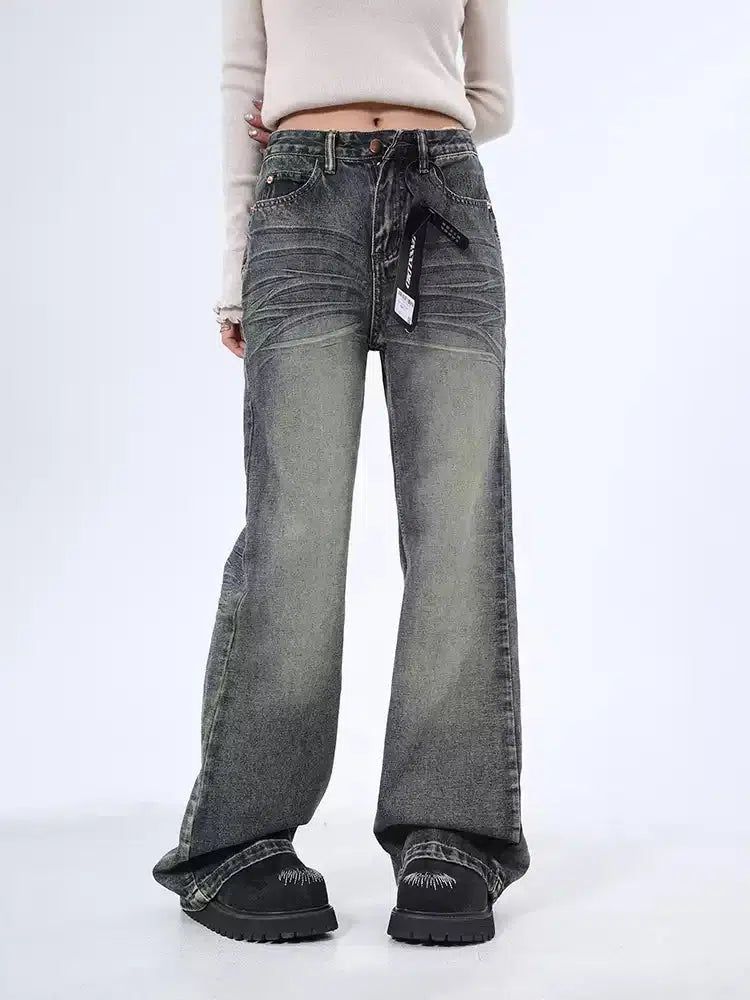 Lazy High Waist Fade Highlight Jeans-korean-fashion-Jeans-Lazy's Closet-OH Garments