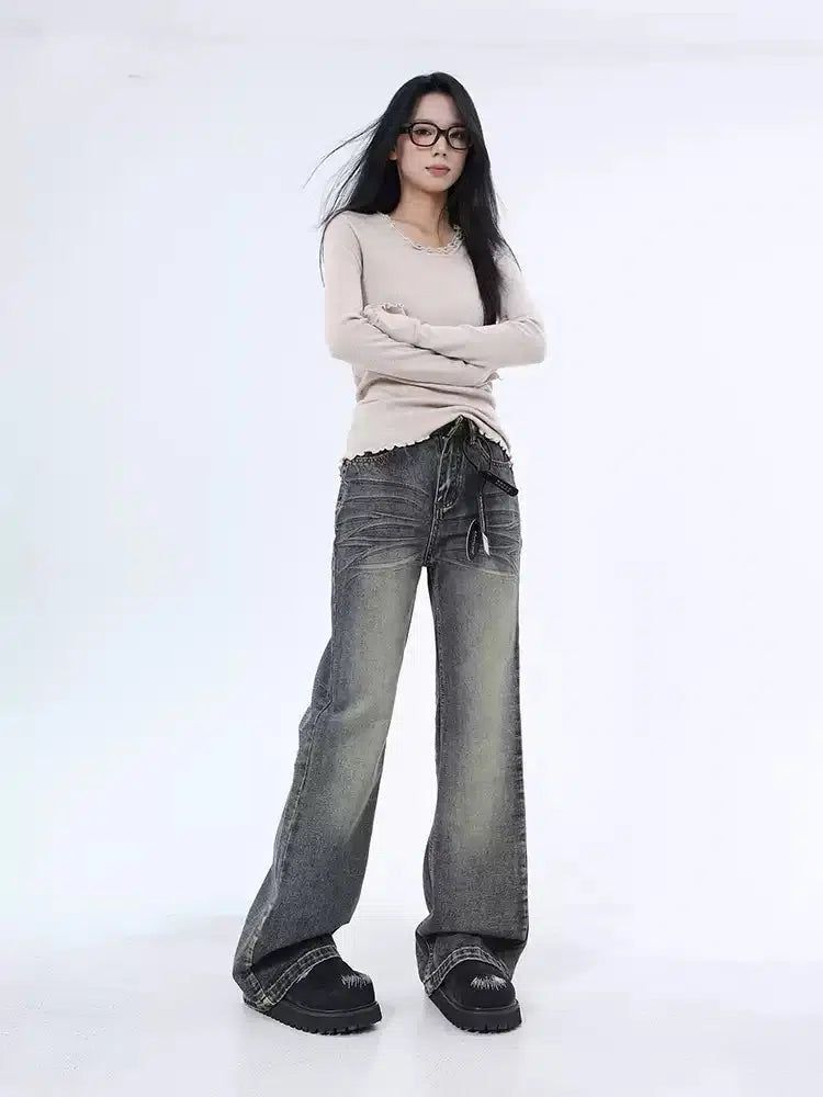 Lazy High Waist Fade Highlight Jeans-korean-fashion-Jeans-Lazy's Closet-OH Garments