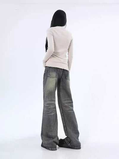 Lazy High Waist Fade Highlight Jeans-korean-fashion-Jeans-Lazy's Closet-OH Garments