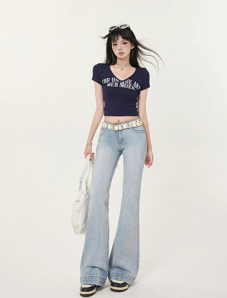 Lazy High Waist Flared Jeans-korean-fashion-Jeans-Lazy's Closet-OH Garments