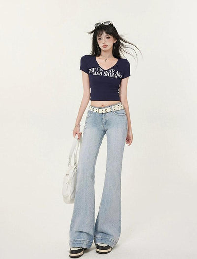 Lazy High Waist Flared Jeans-korean-fashion-Jeans-Lazy's Closet-OH Garments