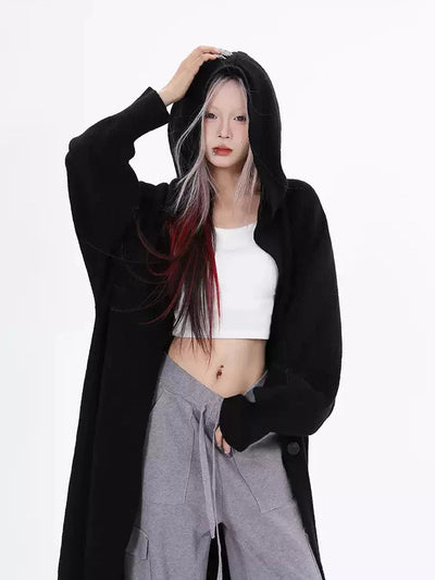 Lazy Hooded Knit Long Cardigan-korean-fashion-Cardigan-Lazy's Closet-OH Garments