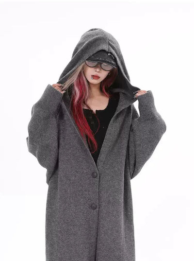 Lazy Hooded Knit Long Cardigan-korean-fashion-Cardigan-Lazy's Closet-OH Garments