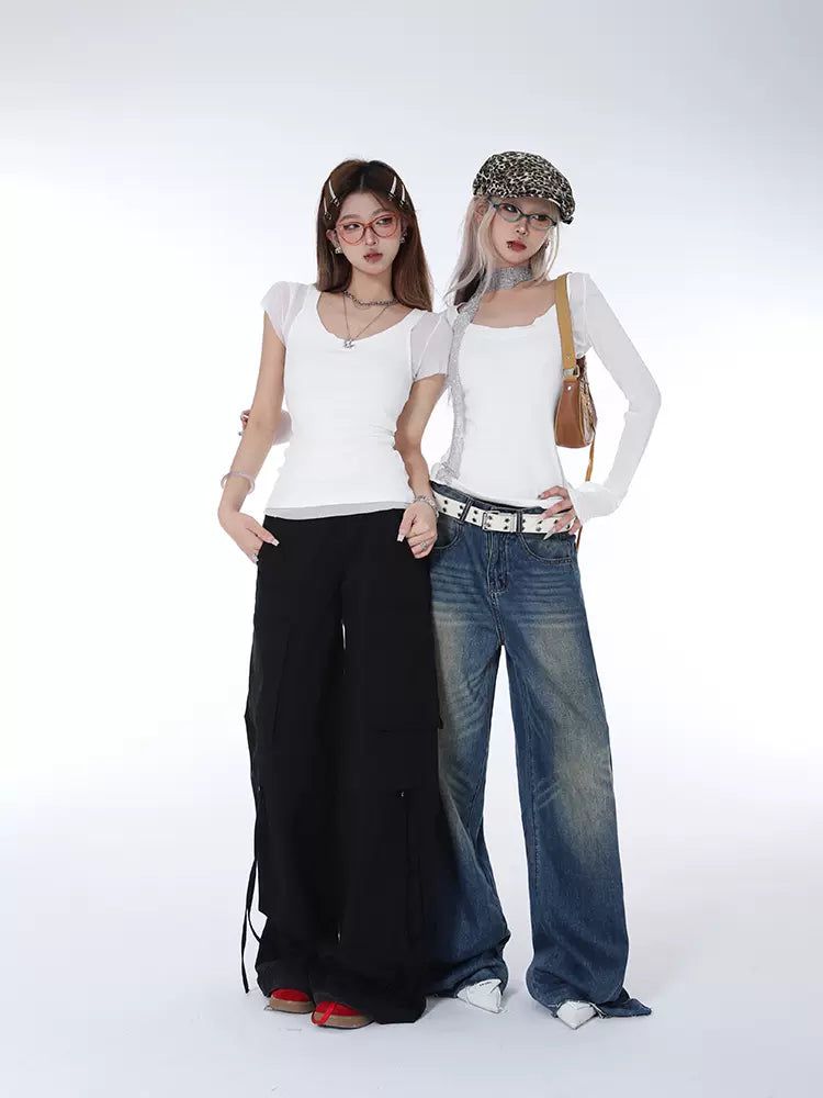 Lazy Layered Slim Fit Short Sleeve & Long Sleeve T-Shirt Set-korean-fashion-Clothing Set-Lazy's Closet-OH Garments