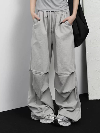 Lazy Lightweight Knee Pleats Parachute Pants-korean-fashion-Pants-Lazy's Closet-OH Garments