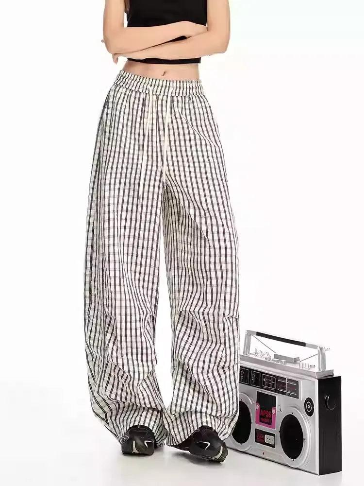 Lazy Lightweight Pleated Plaid Pants-korean-fashion-Pants-Lazy's Closet-OH Garments