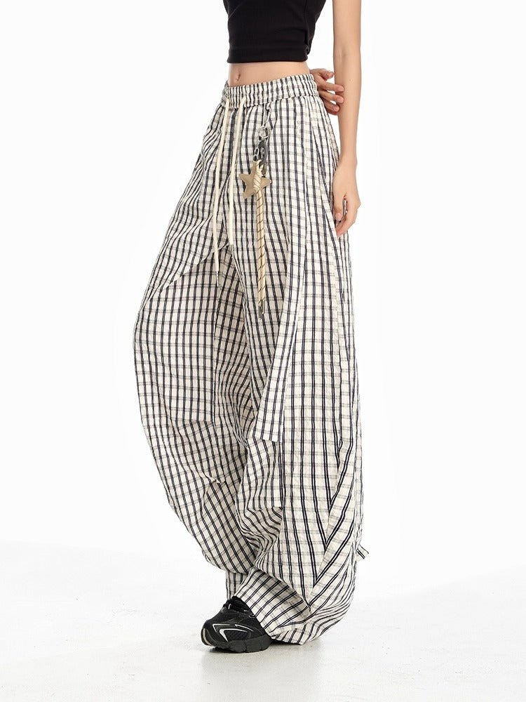 Lazy Lightweight Pleated Plaid Pants-korean-fashion-Pants-Lazy's Closet-OH Garments