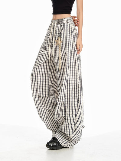 Lazy Lightweight Pleated Plaid Pants-korean-fashion-Pants-Lazy's Closet-OH Garments