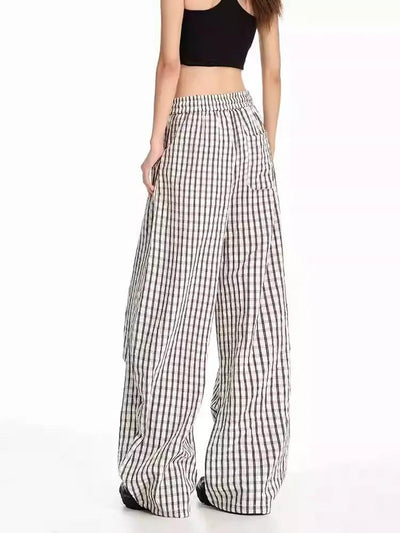 Lazy Lightweight Pleated Plaid Pants-korean-fashion-Pants-Lazy's Closet-OH Garments