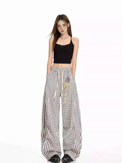 Lazy Lightweight Pleated Plaid Pants-korean-fashion-Pants-Lazy's Closet-OH Garments