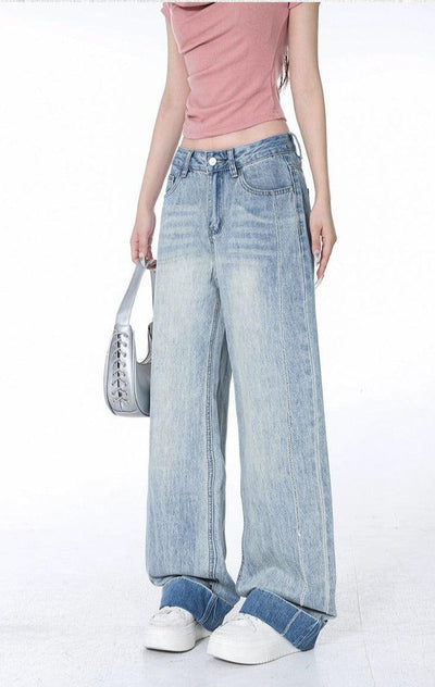 Lazy Loose Folded End Jeans-korean-fashion-Jeans-Lazy's Closet-OH Garments
