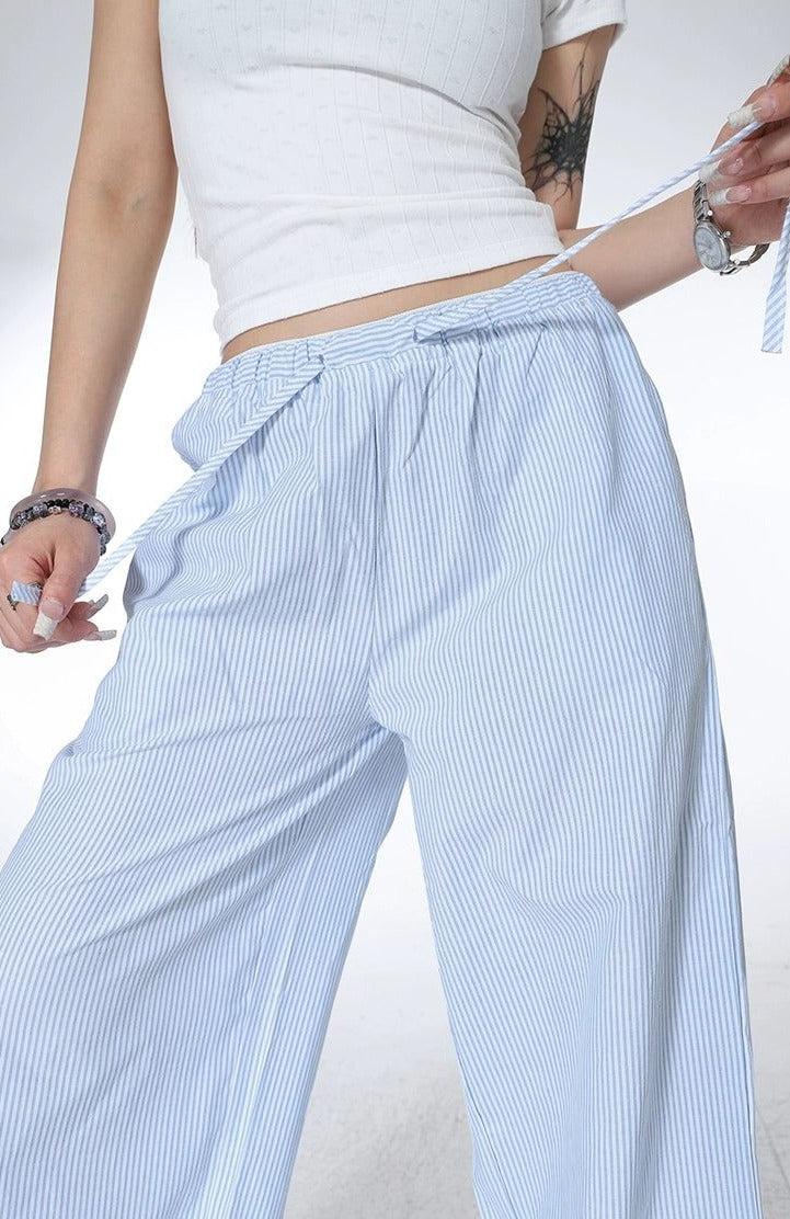 Lazy Micro Stripes Drawstring Pants-korean-fashion-Pants-Lazy's Closet-OH Garments