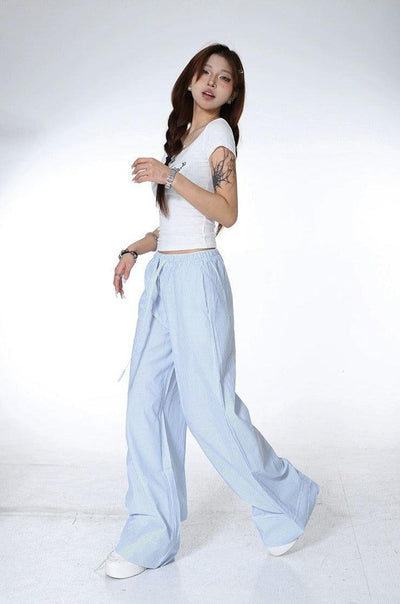 Lazy Micro Stripes Drawstring Pants-korean-fashion-Pants-Lazy's Closet-OH Garments