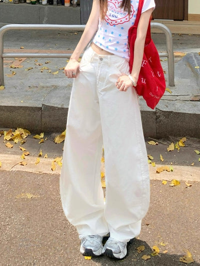 Lazy Mid-Waist Plain Wide Leg Pants-korean-fashion-Pants-Lazy's Closet-OH Garments