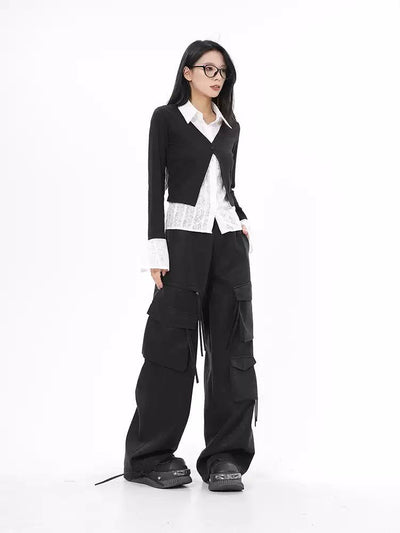 Lazy Multi Pockets Wide Cargo Pants-korean-fashion-Pants-Lazy's Closet-OH Garments