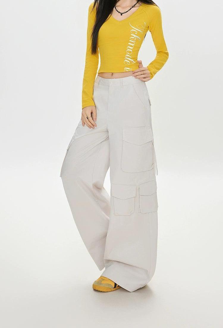 Lazy Multiple Pocket Wide Cargo Pants-korean-fashion-Pants-Lazy's Closet-OH Garments