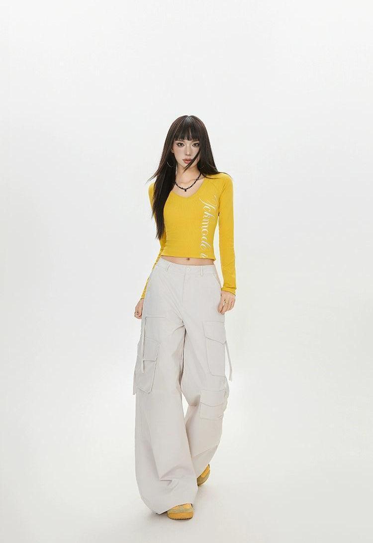 Lazy Multiple Pocket Wide Cargo Pants-korean-fashion-Pants-Lazy's Closet-OH Garments