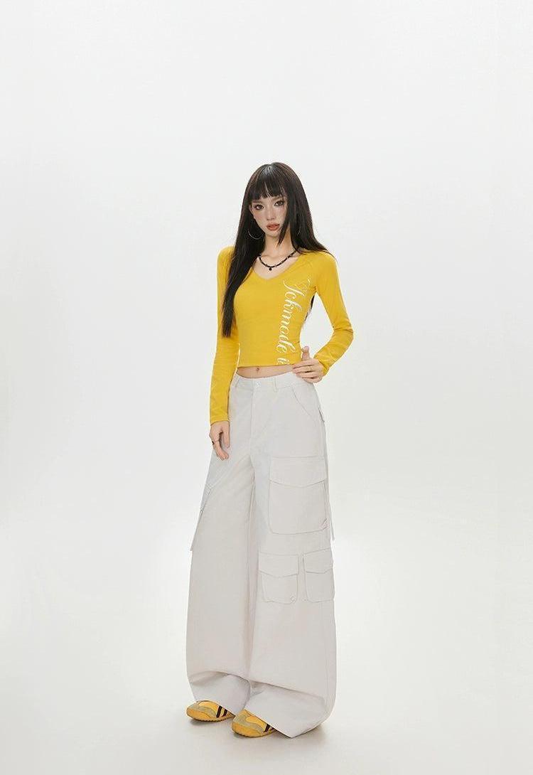 Lazy Multiple Pocket Wide Cargo Pants-korean-fashion-Pants-Lazy's Closet-OH Garments