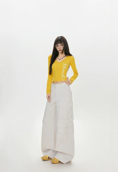 Lazy Multiple Pocket Wide Cargo Pants-korean-fashion-Pants-Lazy's Closet-OH Garments