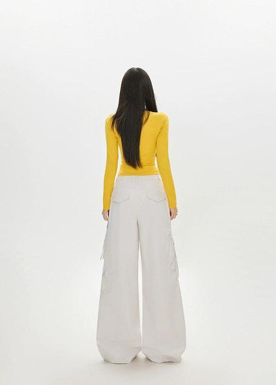 Lazy Multiple Pocket Wide Cargo Pants-korean-fashion-Pants-Lazy's Closet-OH Garments