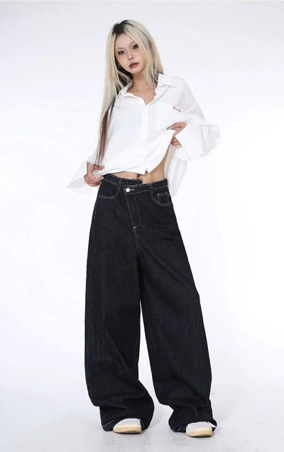 Lazy Nonparallel Waist Line Jeans-korean-fashion-Jeans-Lazy's Closet-OH Garments