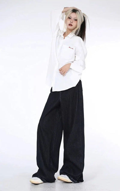 Lazy Nonparallel Waist Line Jeans-korean-fashion-Jeans-Lazy's Closet-OH Garments