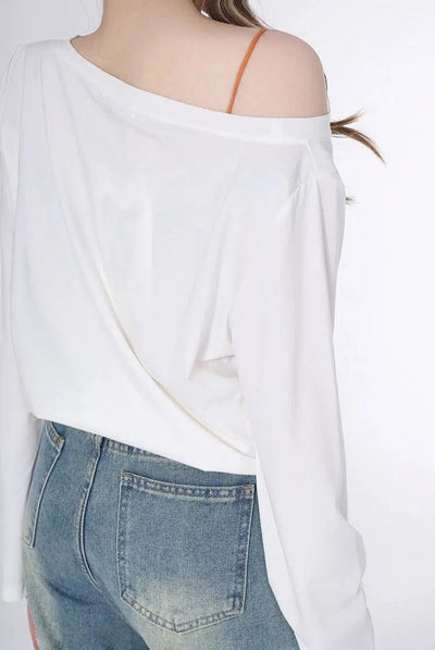 Lazy Off Shoulder Long Sleeve T-Shirt-korean-fashion-T-Shirt-Lazy's Closet-OH Garments