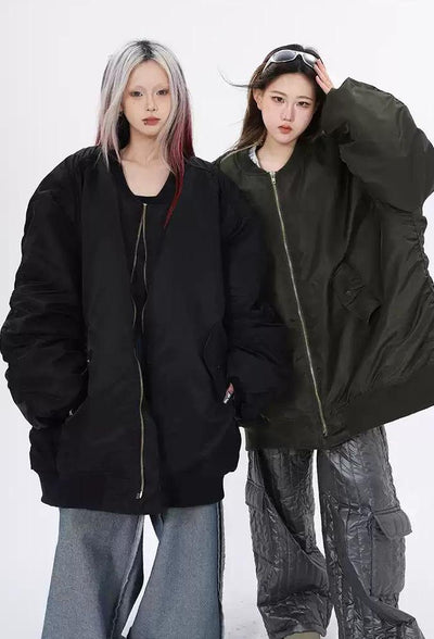 Lazy Oversized Fit Bomber Jacket-korean-fashion-Jacket-Lazy's Closet-OH Garments