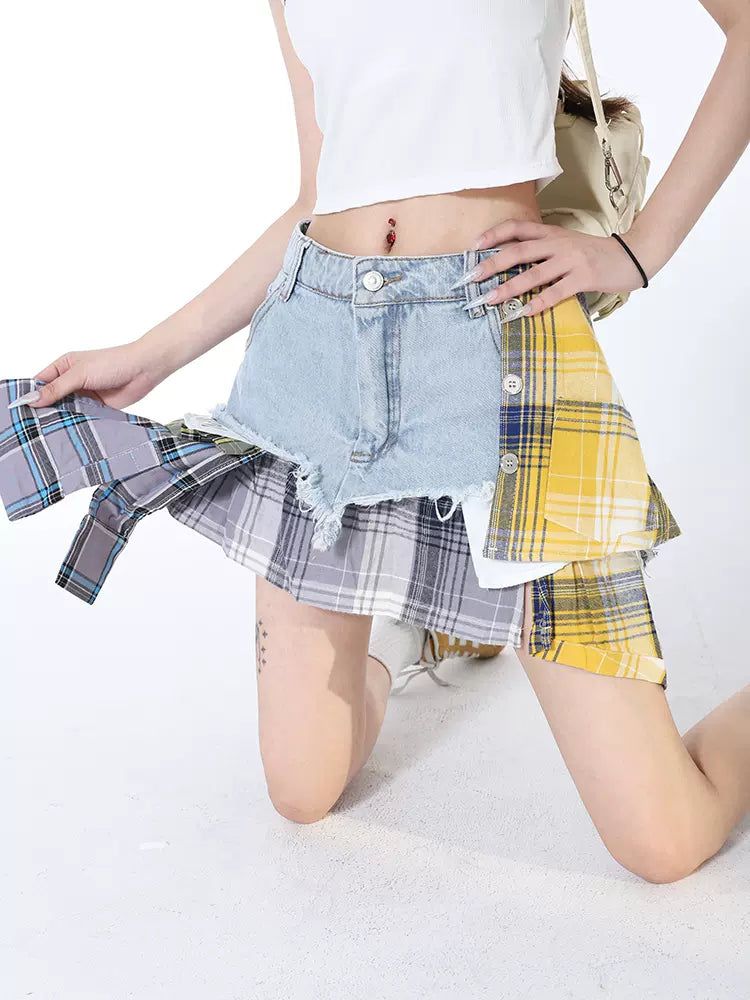 Lazy Patched Detail Denim Skirt-korean-fashion-Skirt-Lazy's Closet-OH Garments