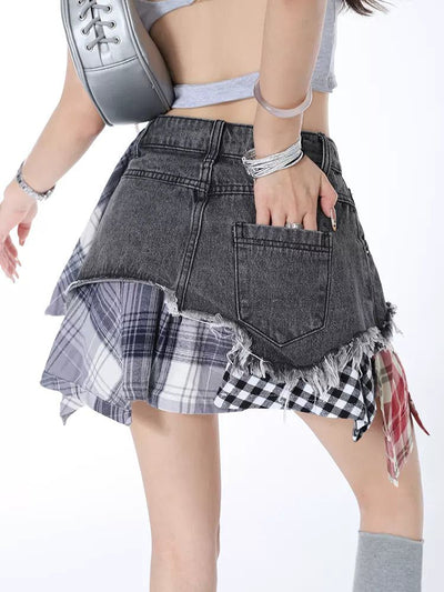 Lazy Patched Detail Denim Skirt-korean-fashion-Skirt-Lazy's Closet-OH Garments