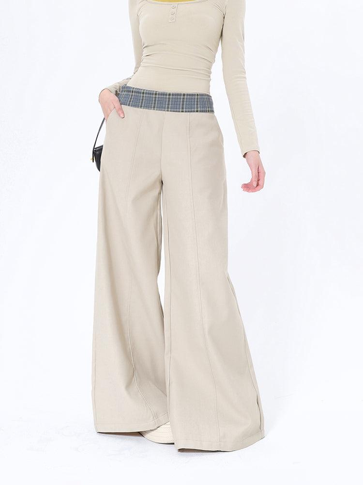 Lazy Plaid Contrast Wide Leg Pants-korean-fashion-Pants-Lazy's Closet-OH Garments