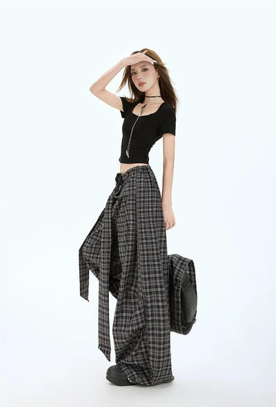 Lazy Plaid Tie-Up Loose Pants-korean-fashion-Pants-Lazy's Closet-OH Garments
