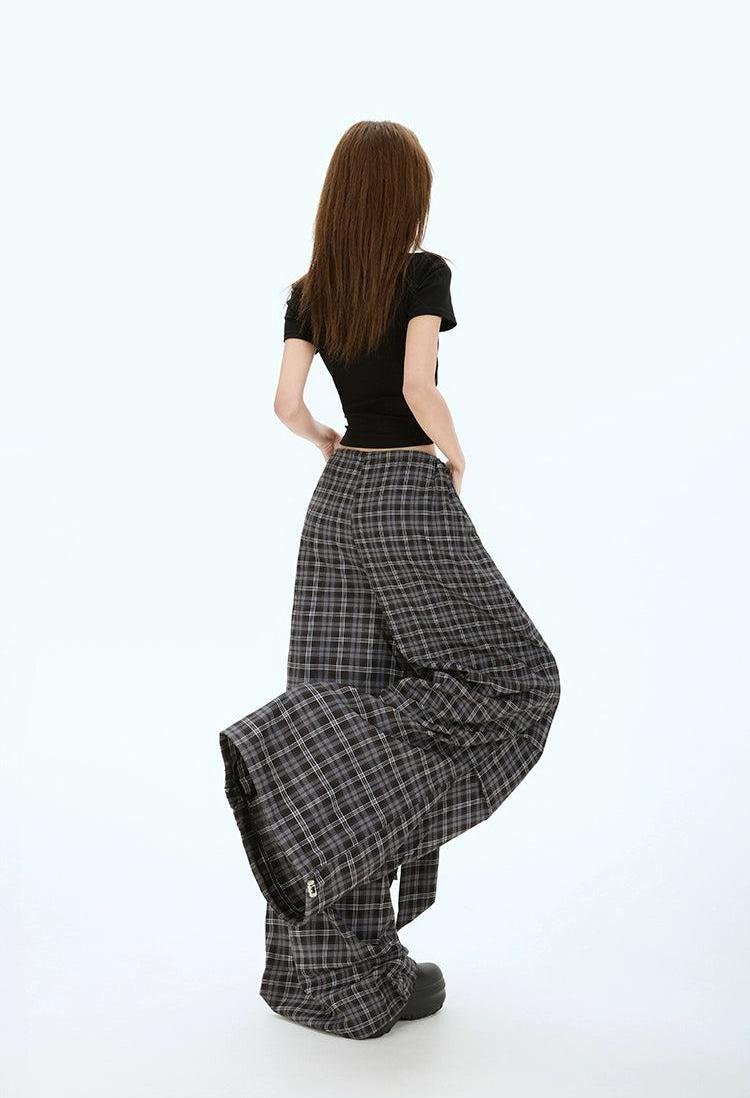 Lazy Plaid Tie-Up Loose Pants-korean-fashion-Pants-Lazy's Closet-OH Garments