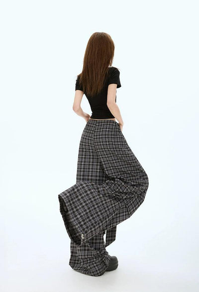 Lazy Plaid Tie-Up Loose Pants-korean-fashion-Pants-Lazy's Closet-OH Garments