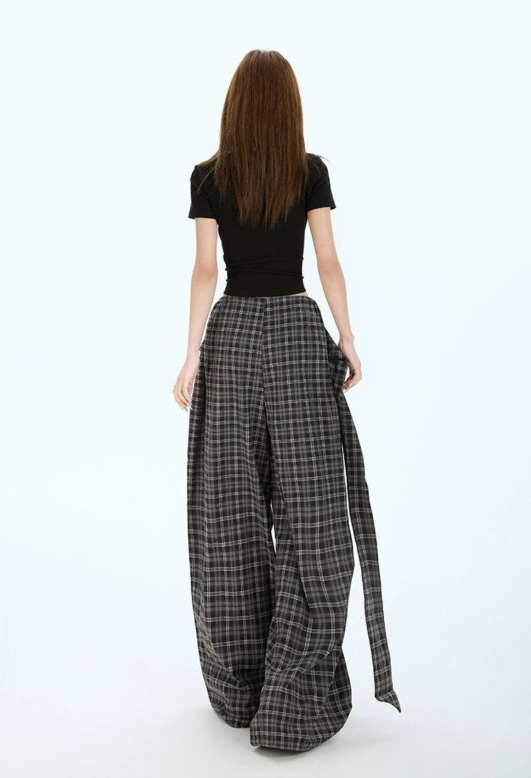 Lazy Plaid Tie-Up Loose Pants-korean-fashion-Pants-Lazy's Closet-OH Garments