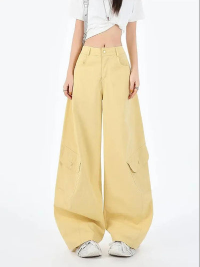Lazy Plain Wide Leg Cargo Pants-korean-fashion-Pants-Lazy's Closet-OH Garments
