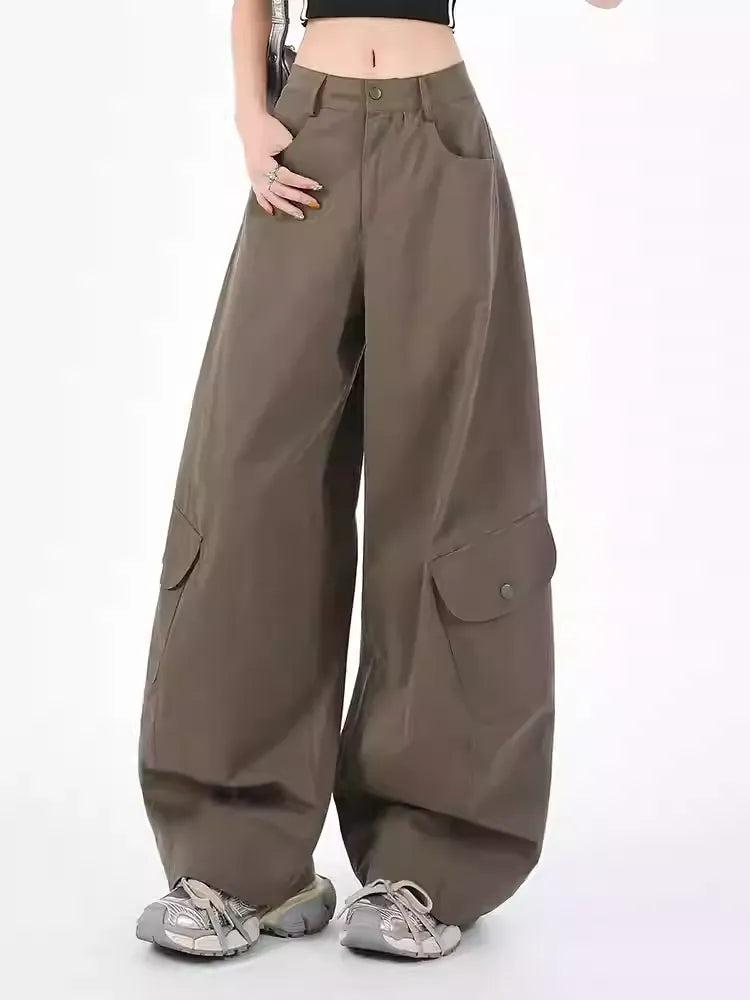 Lazy Plain Wide Leg Cargo Pants-korean-fashion-Pants-Lazy's Closet-OH Garments