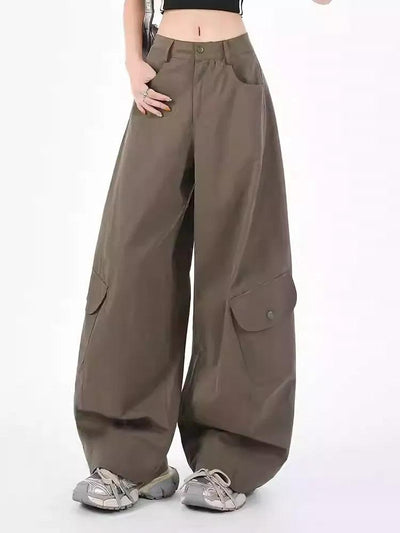 Lazy Plain Wide Leg Cargo Pants-korean-fashion-Pants-Lazy's Closet-OH Garments