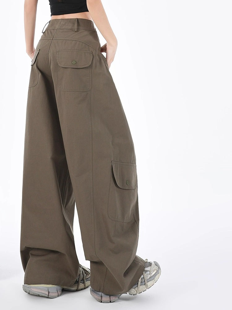 Lazy Plain Wide Leg Cargo Pants-korean-fashion-Pants-Lazy's Closet-OH Garments